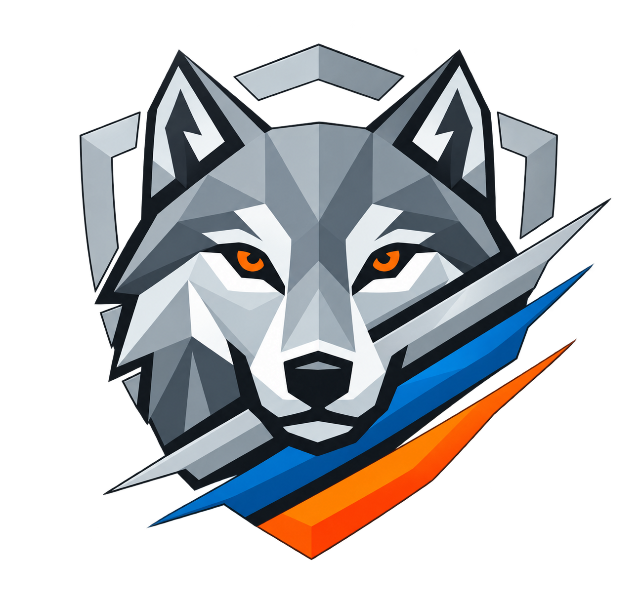 g3 VactriX.io – Wolfssymbol in Silber, Blau und Orange